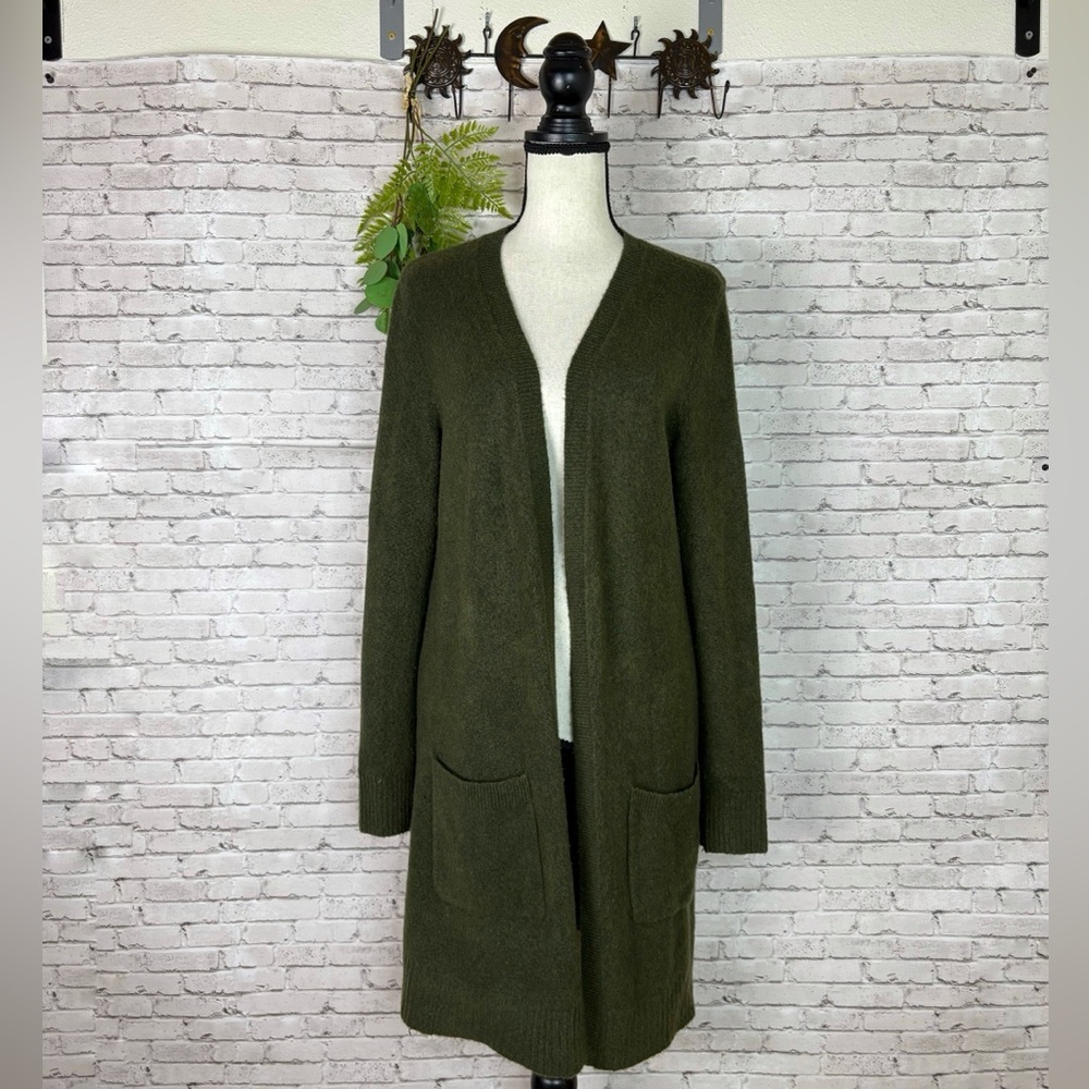 Talbots Green Wool Blend Stretch Longline Cardigan